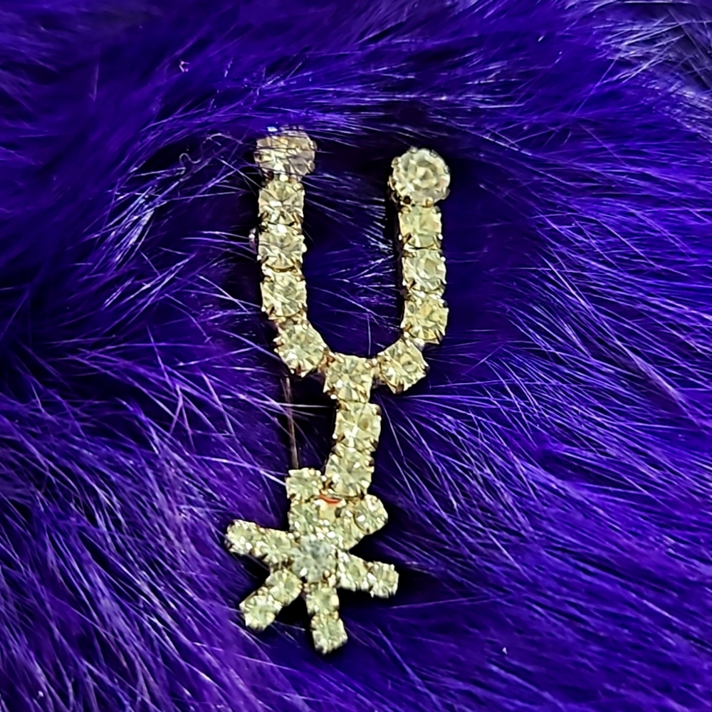 LETTER U INITIAL CZ RHINESTONE BROOCH PIN‎